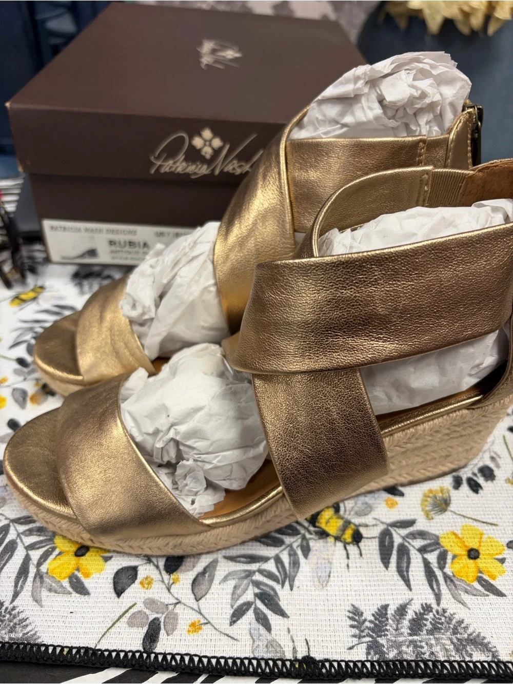 Patricia Nash Metallic Gold Espadrille Wedge Sandals UUK9P9
